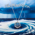 The Maelstrom Necklace over a background of a swirling maelstrom and heavy storm