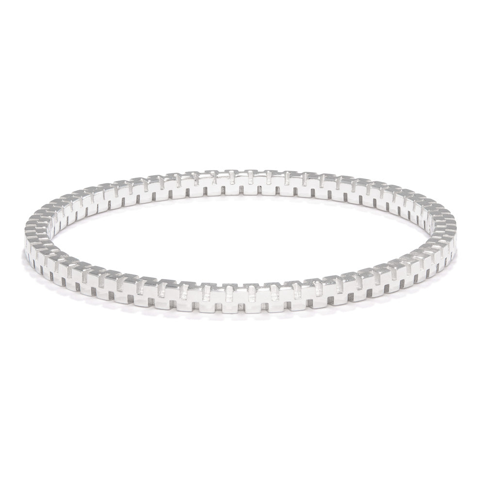 A product photo of our Check Bangle taken from an angle off the front. The bangle is made of up many small square boxes attached together in an alternating pattern. 