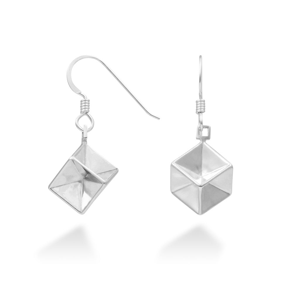 Sterling silver Tesseract Earrings sparkle with dozens of reflective surfaces, bouncing light in all directions. These are small 10mm tesseracts and just the right size to turn heads! Dangling from Argentium silver, tarnish-resistant hooks, these earrings make an excellent choice for a statement, or for daily wear.